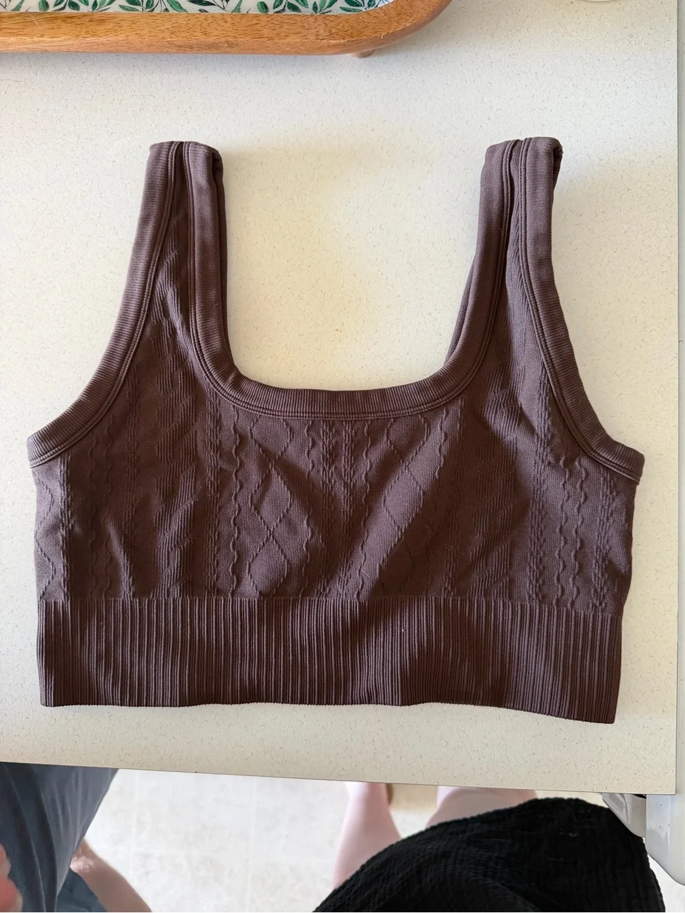 JoyLab Brown Ribbed Square-Neck Crop Tank - Picture 4 of 4